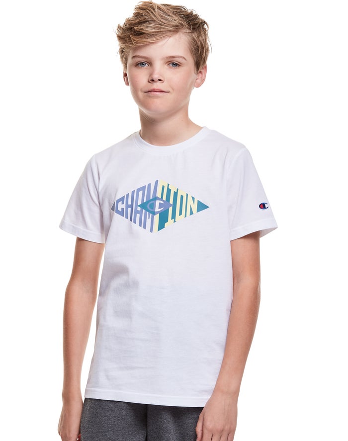 Champion Drenge T-Shirts Hvide - Cotton Diamond Logo - Danmark ORM-041958